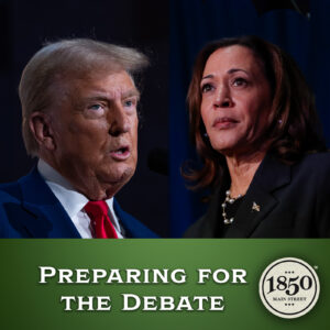Preparing for the Debate - donald trump and kamala harris - Podcast header graphic